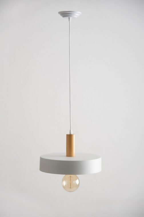 Colgante chato 33cm Blanco micro / Madera Gran