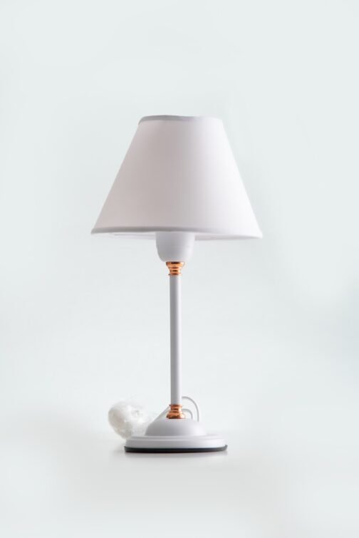 Velador Cañito Blanco-Cobre + Pantalla Bl