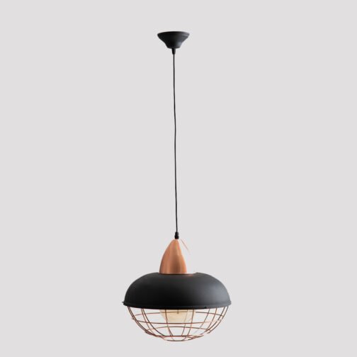 Colgante APOLO Micro negro c/ detall. Reja y Copete Cobre